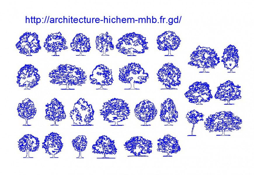 Common multiple tree elevation blocks cad drawing details dwg file