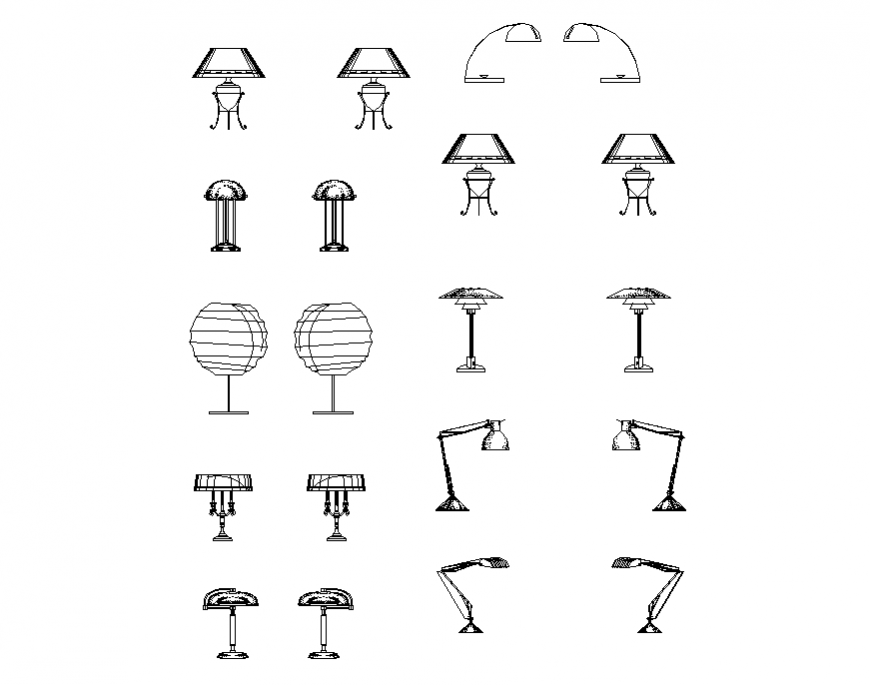 Common night lamp blocks design cad drawing details dwg file