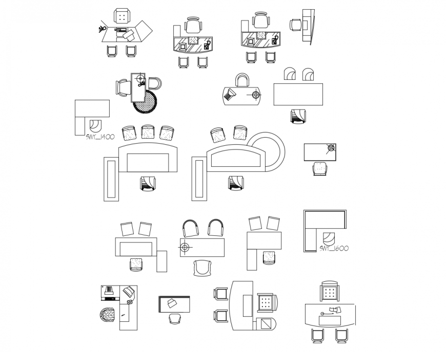 Common office desk and furniture blocks cad drawing details dwg file