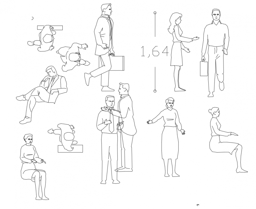 Common office people elevation blocks cad drawing details dwg file