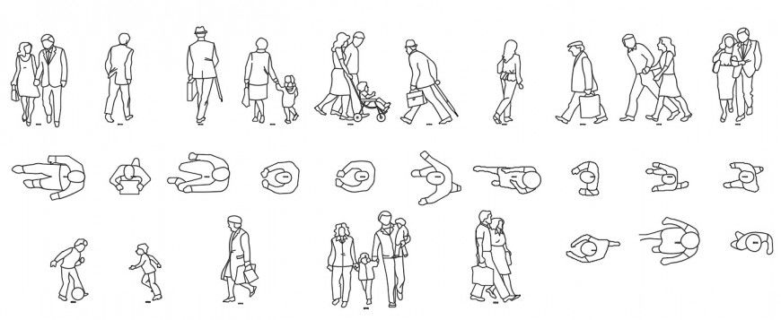Common people 2d all sided elevation blocks drawing details dwg file
