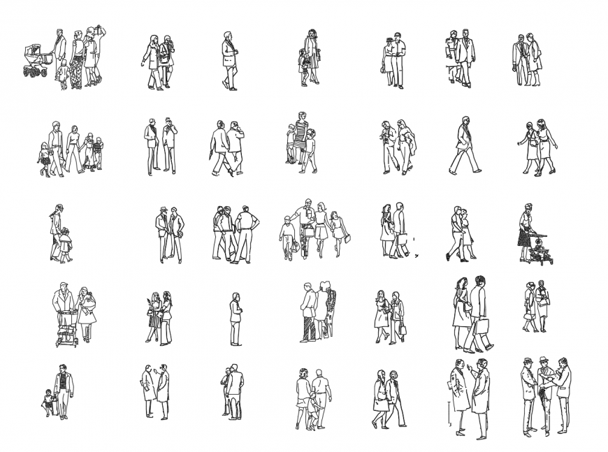 Common people 2d elevation blocks cad drawing details dwg file