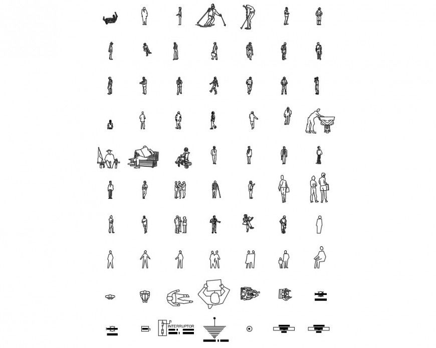 Common people act and pose blocks cad drawing details dwg file