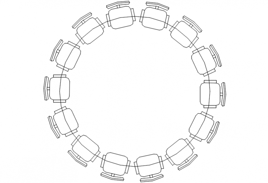 Common Round table with thirteen chairs elevation block details dwg file