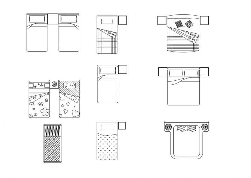 Common single and double bed elevation blocks cad drawing details dwg file