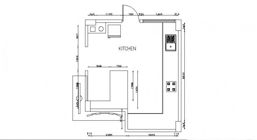 Common small kitchen layout plan cad drawing details dwg file