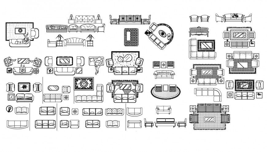 AutoCAD Furniture Blocks of Sofa Sets & Drawing Room Layout