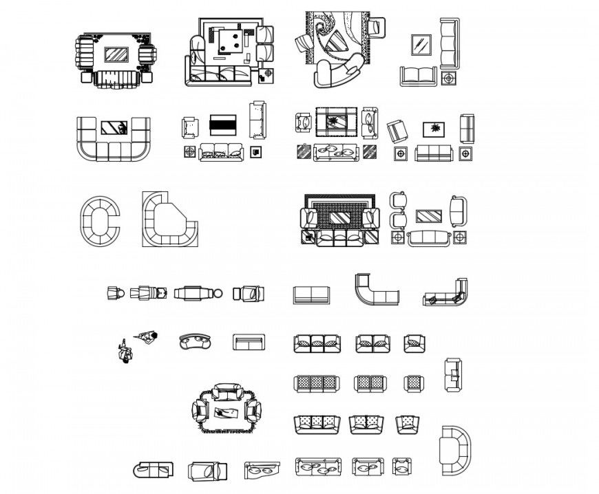 Common Sofa Sets Top View Elevation CAD DWG Drawing File