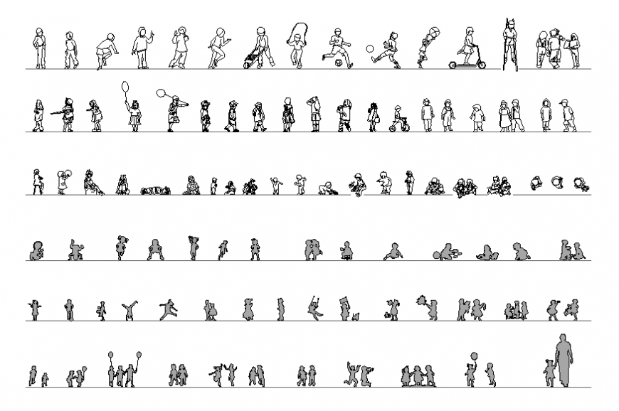 Common sports people and children blocks cad drawing details dwg file