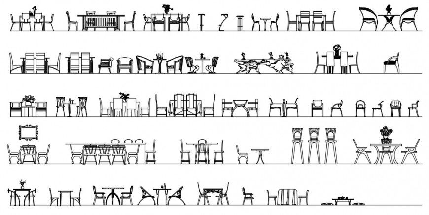 Common table and chair elevation 2d blocks drawing details dwg file