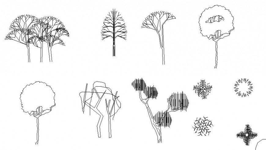 Common tree blocks of garden cad drawing details dwg file