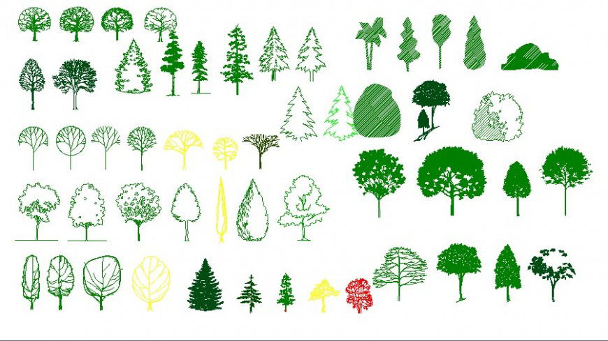 Common tree elevation blocks details dwg file