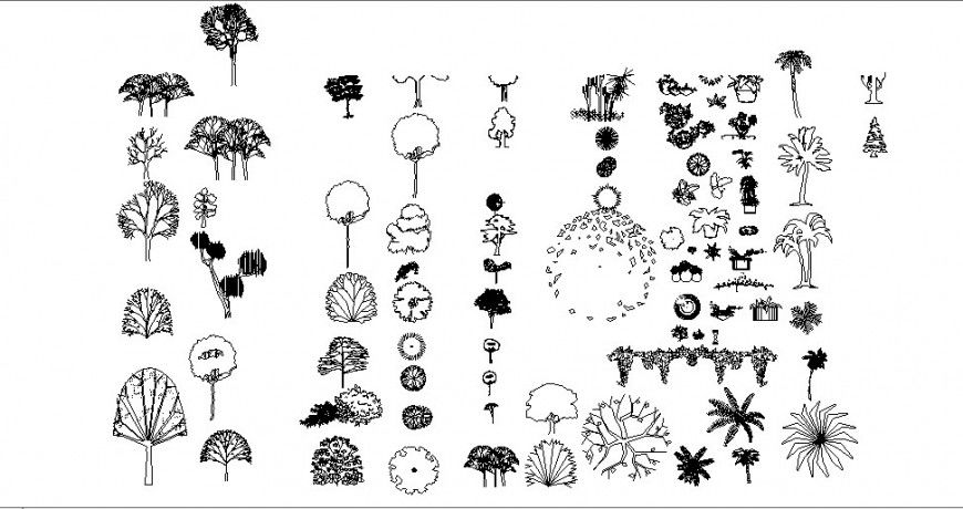 Common tree plants and tree 2d elevation blocks cad drawing details dwg file