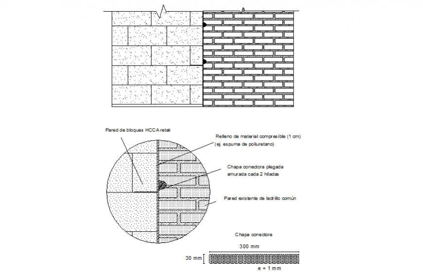 Common wall retak plan, elevation and section layout file
