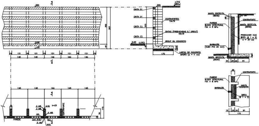 Common wall section and construction drawing details dwg file
