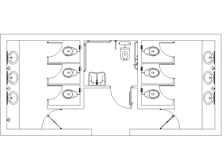 Common washroom plan with detailing dwg file.