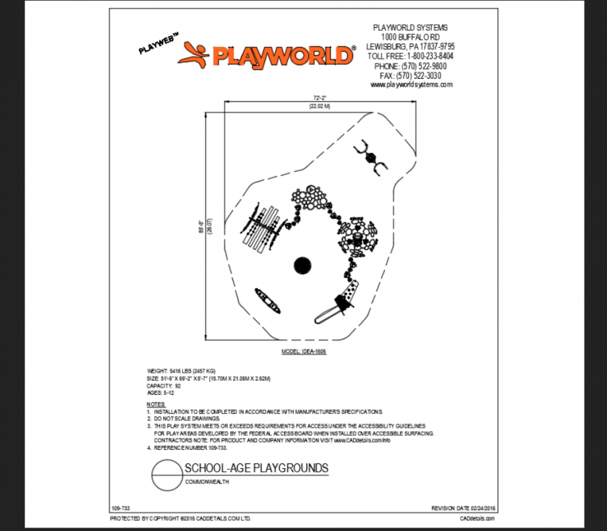 Common wealth school age play ground play area structure details dwg file