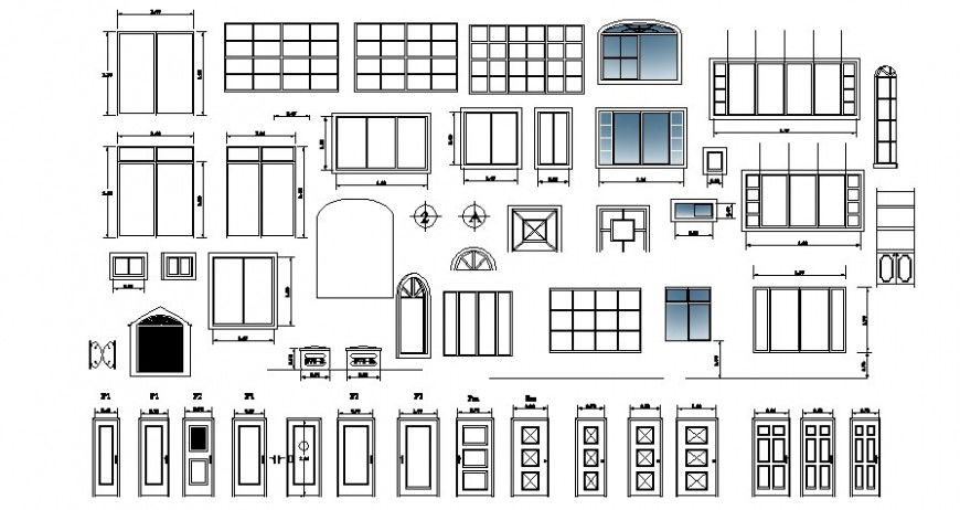 Common windows and door elevation blocks drawing details dwg file