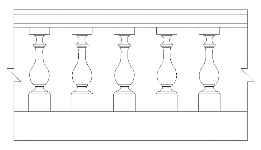 Common wooden railing elevation cad block details dwg file