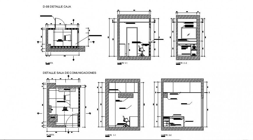 Communication room of office section and plan cad drawing details dwg file