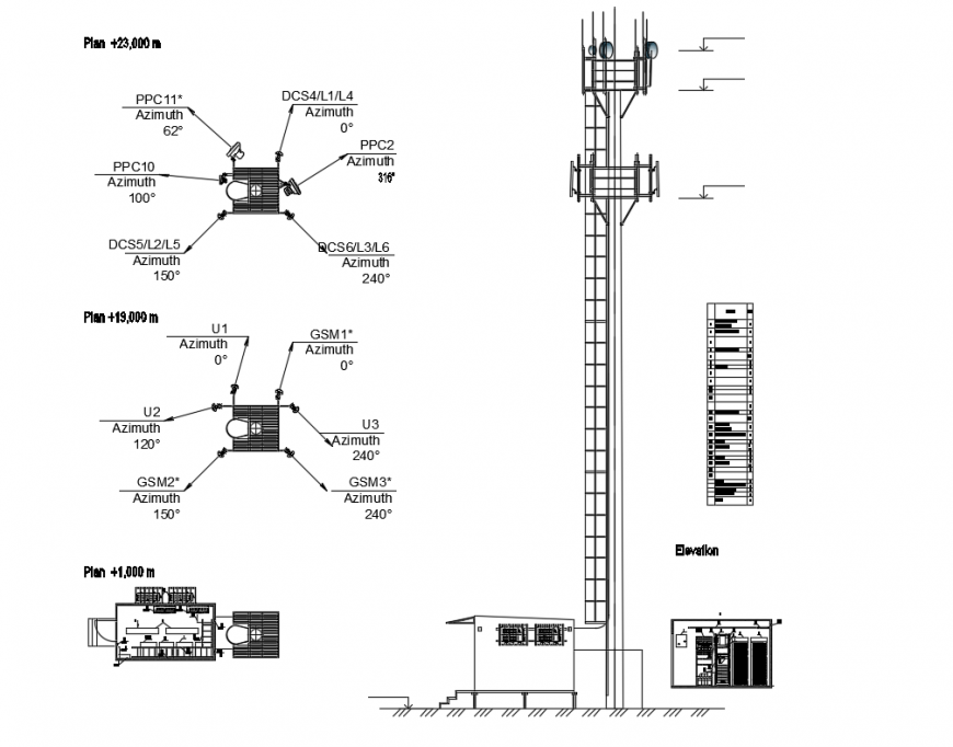 Communication tower cad plan with electric installation details dwg file