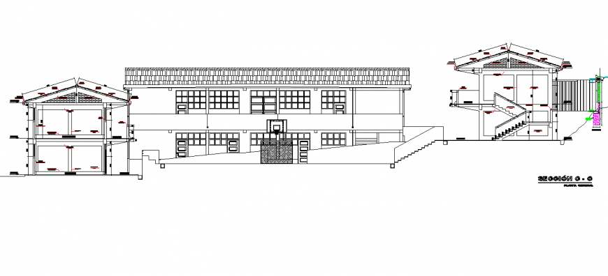 Community building detail elevation and plan autocad file