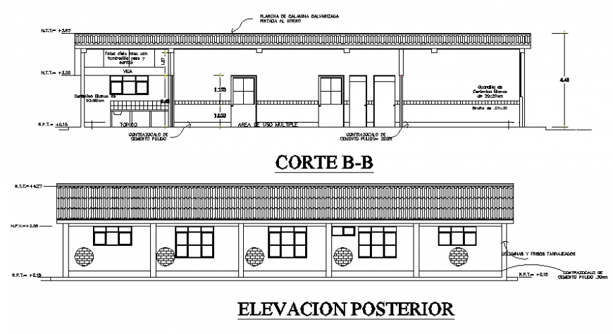 Community building detail elevation and section layout file