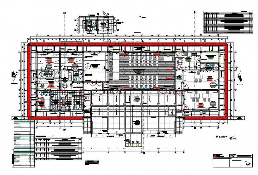 Community center building 2d view layout plan in autocda format