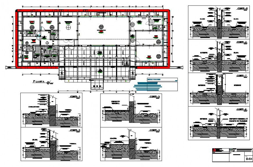 Community center building detail plan and column structure layout autocad file