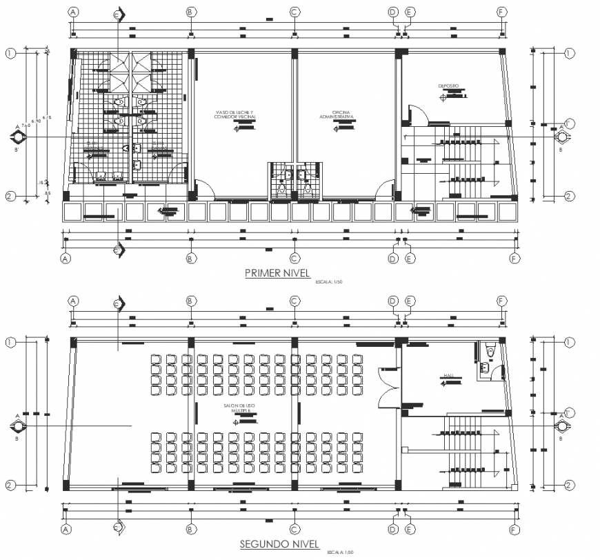 Community center plan drawing in dwg file.