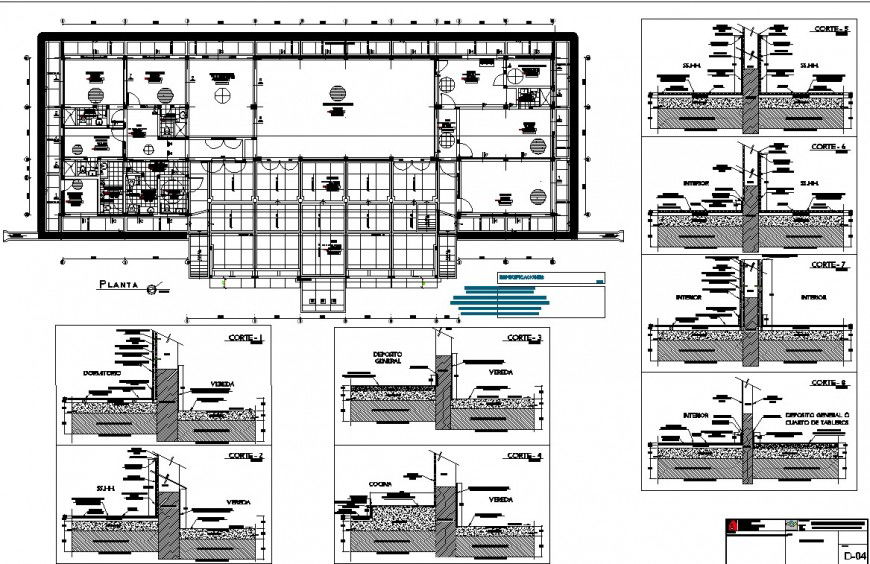 Community centre structure plan and construction detail in dwg file.
