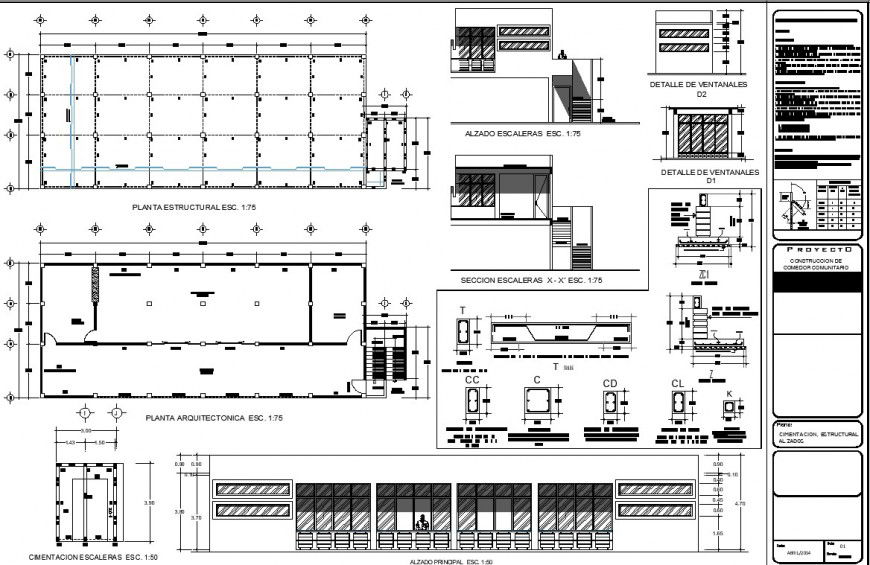 Community dining hall construction drawing in dwg AutoCAD file.