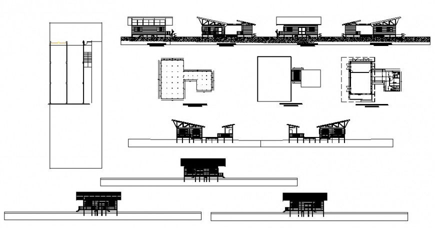 Community hall plan and elevation detail drawing in AutoCAD file.