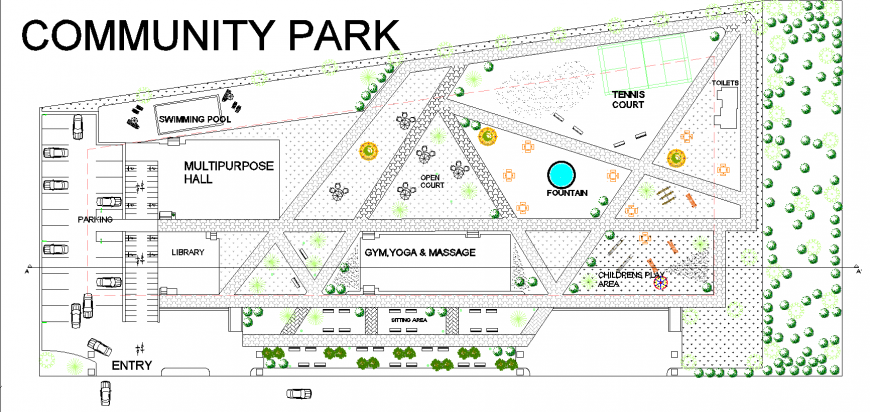Community park detail drawing in dwg file.