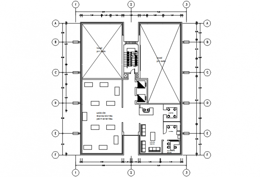 Company office second floor distribution plan with furniture drawing details dwg file