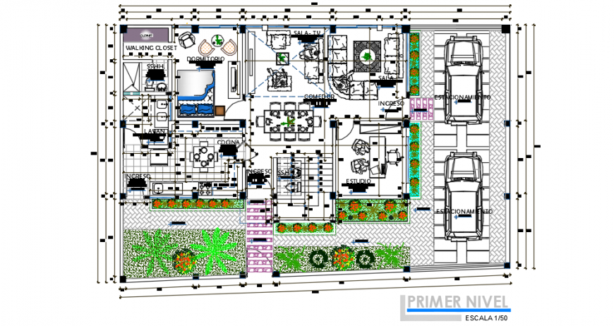 Complete architectural and furniture layout plan detail dwg file