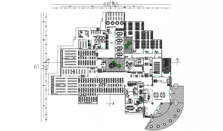 Complete distribution plan with furniture layout of old library dwg file