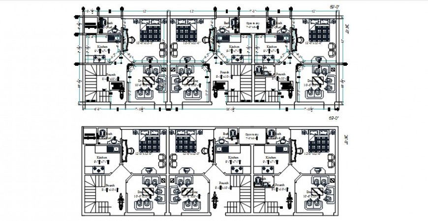 Complete furniture concept with staircase view 2d