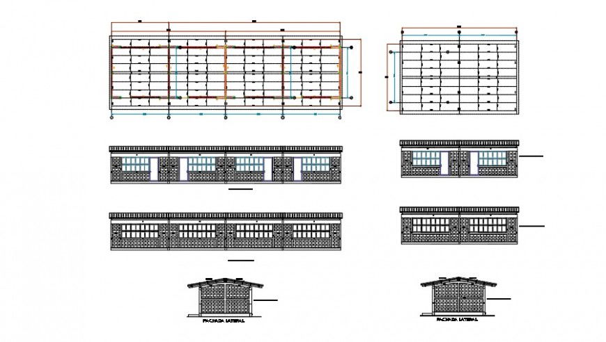 Complete sectional detail of a school building dwg file