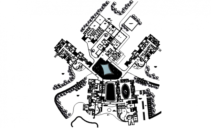 Complete view of hospital from top dwg file