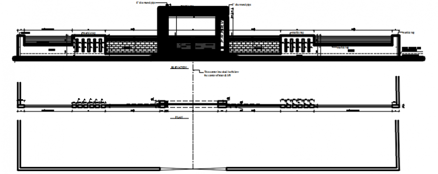 Compound boundary wall plan and elevation drawings 2d view dwg file