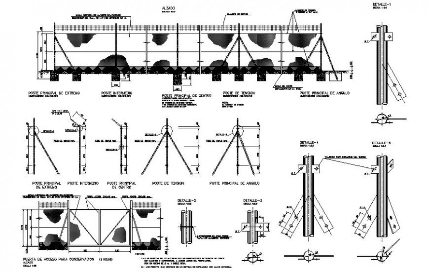 Compound wall and entry gate detail drawing in dwg format
