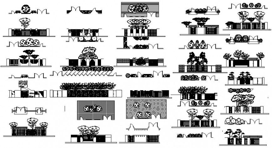 Compound wall and landscaping details drawing in autocad software