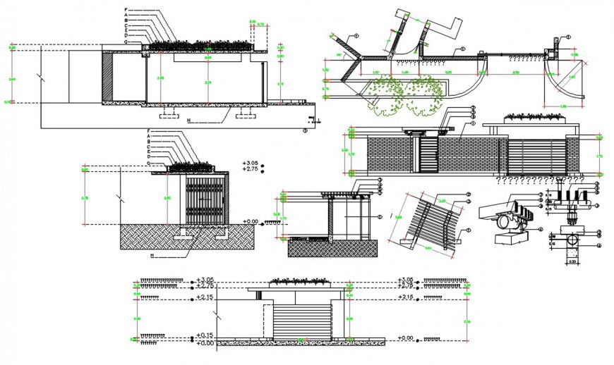 compound wall and railing detail cad file