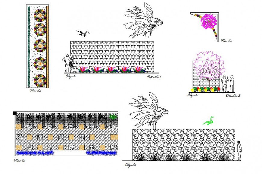 Compound wall detail 2d view CAD block layout file in autocad format