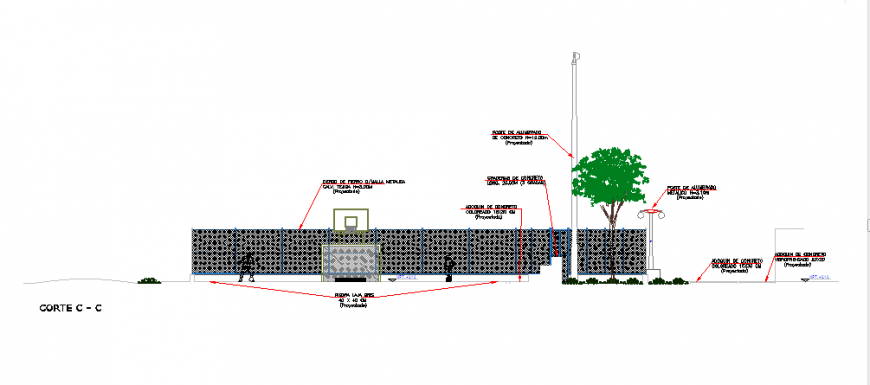 Compound wall fencing Section plan design drawing of urban housing design