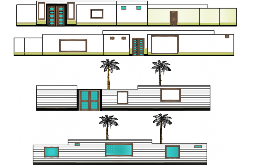 Compound wall of house all sided elevation cad drawing details dwg file