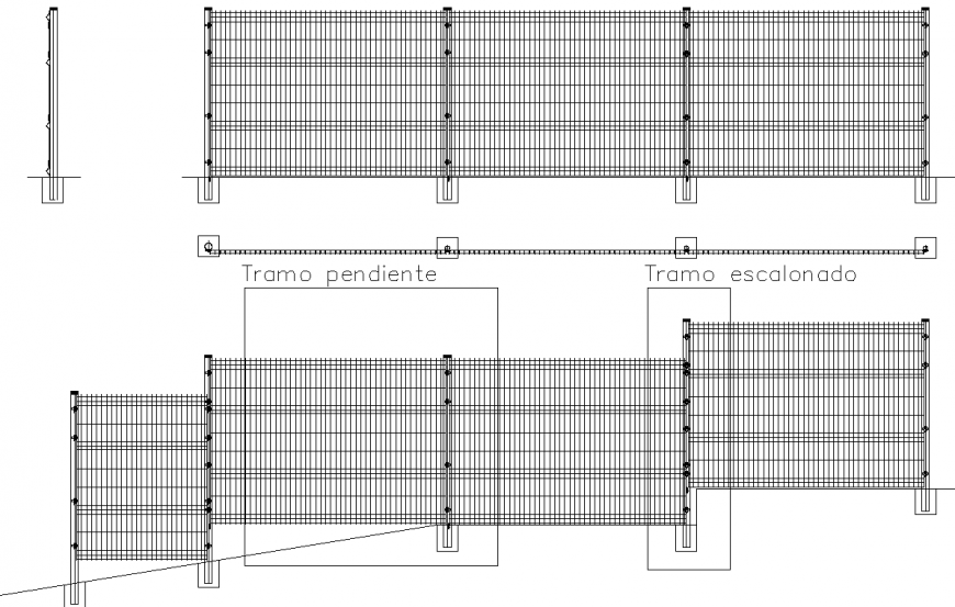 Compound wall railing drawing in dwg file.