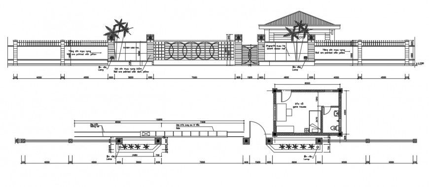 Compound wall with security room detail cad file