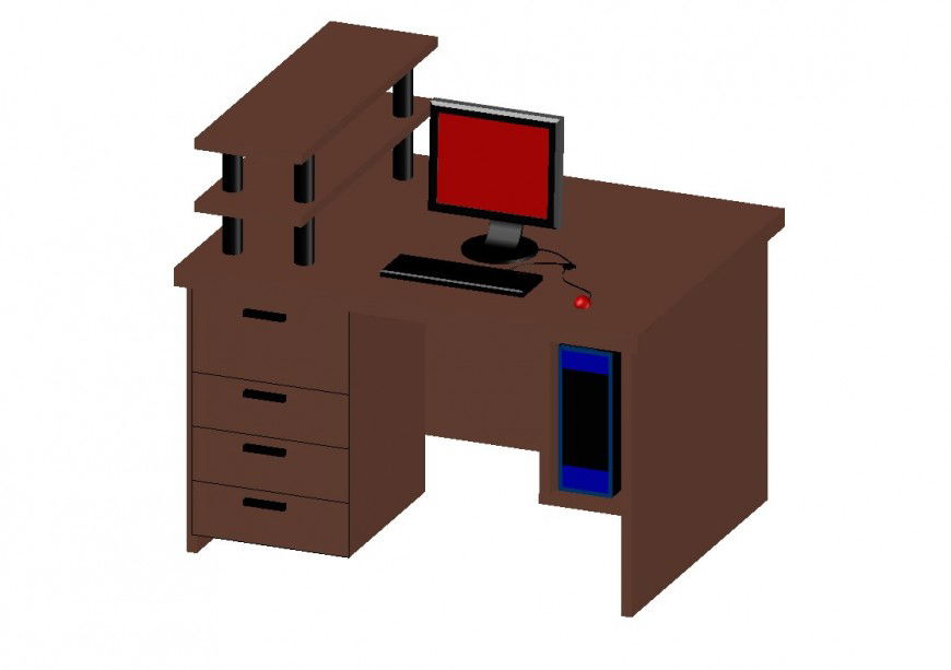 Computer table 3d furniture cad drawing details dwg file